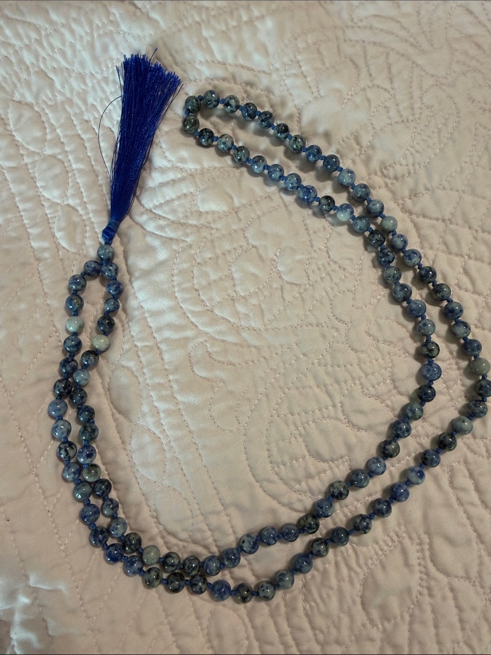 Blue marble Beaded Tassel Necklace - Layered Gemstone Style